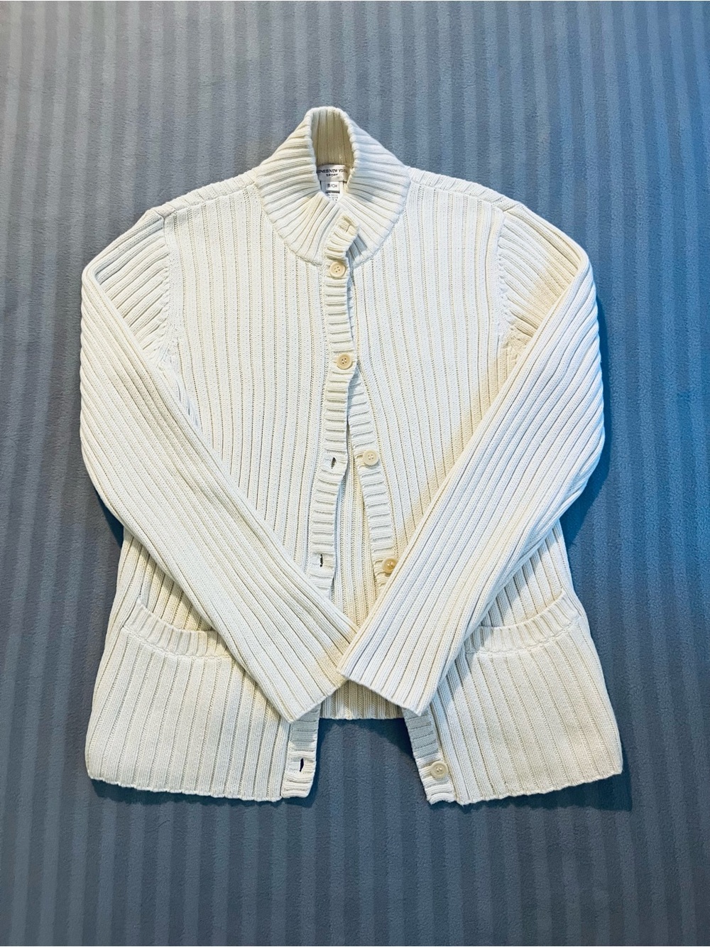 Jones New York Cream Ribbed Button-Front Cardigan